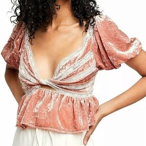 Free People Yours Truly Velvet Plunge Crop Top. NWT
